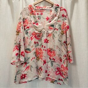 Old Navy Floral V-Neck Tunic in Cream, Pink and Green